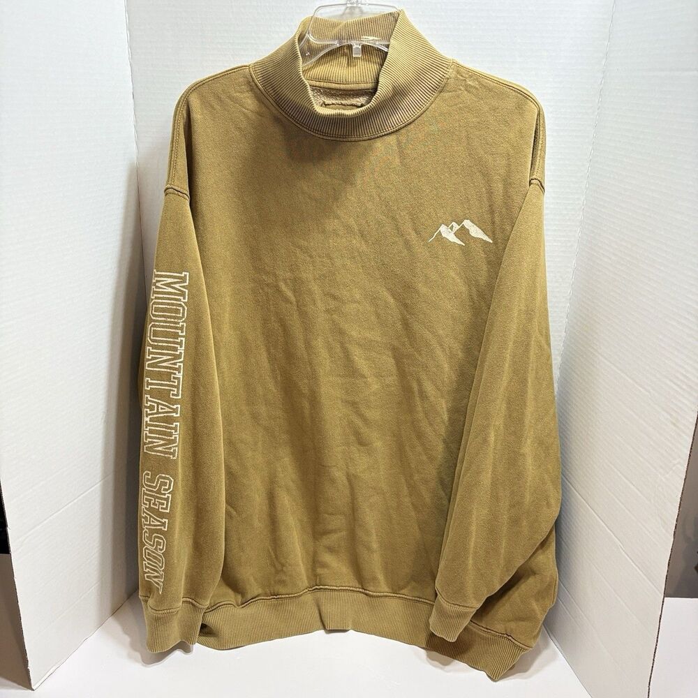 Aerie Sweatshirt Womens XL Mountain Season Mock Neck Oversized Olive Toned Gold